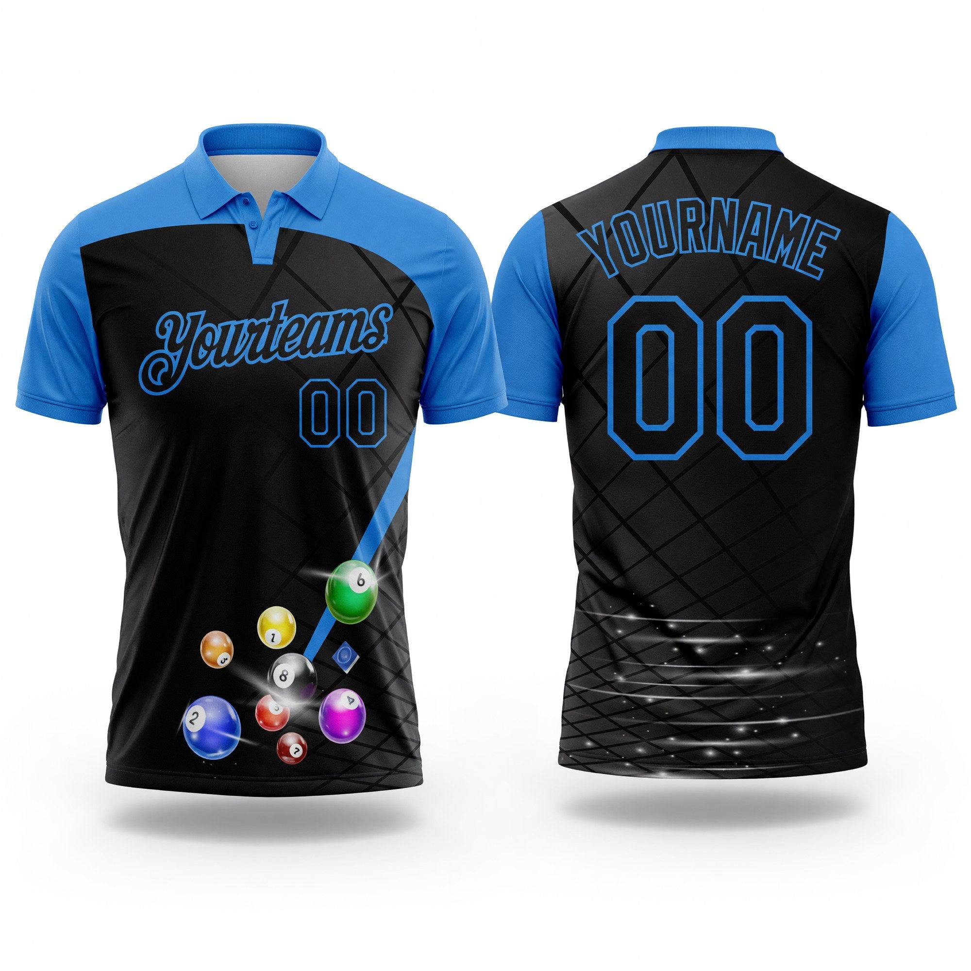 Custom Black-Powder Blue Billiard Balls Performance Polo Shirt