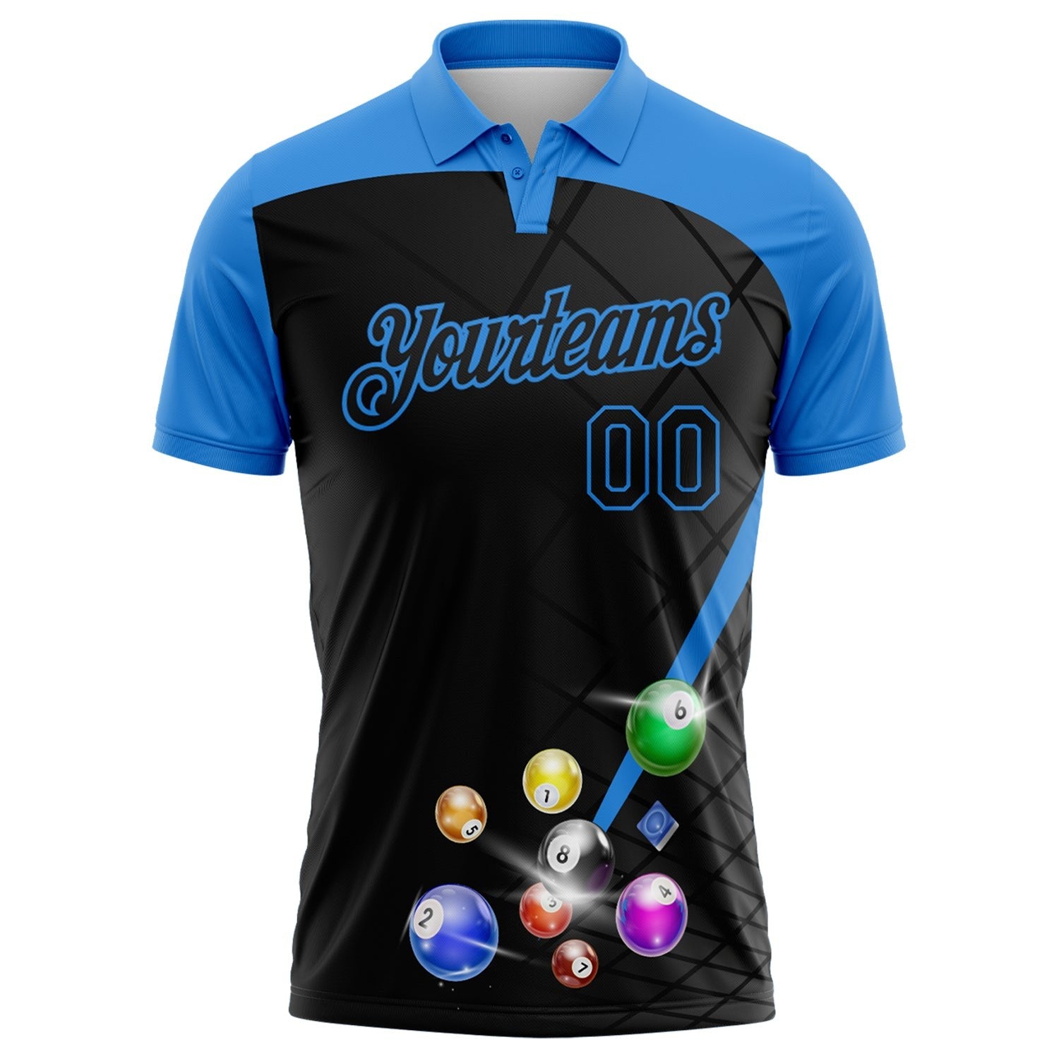 Custom Black-Powder Blue Billiard Balls Performance Polo Shirt photo 2