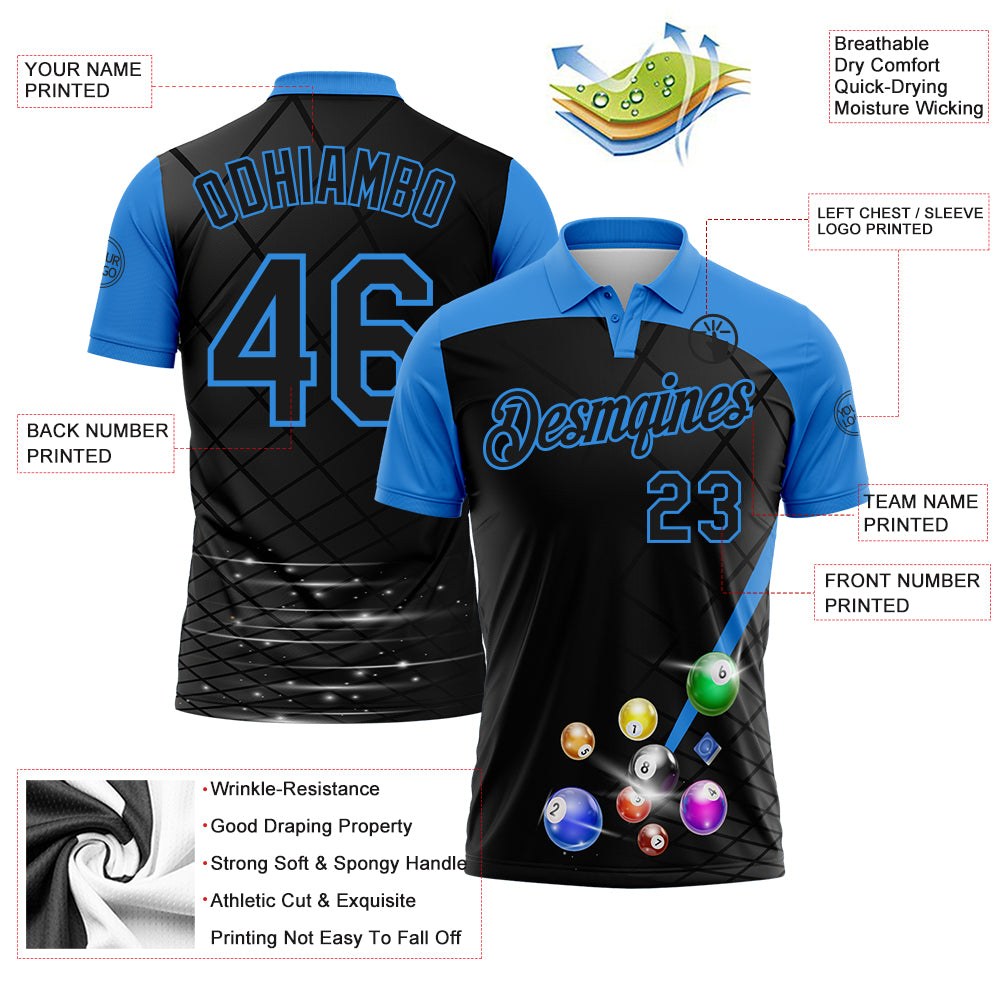 Custom Black-Powder Blue Billiard Balls Performance Polo Shirt photo 3