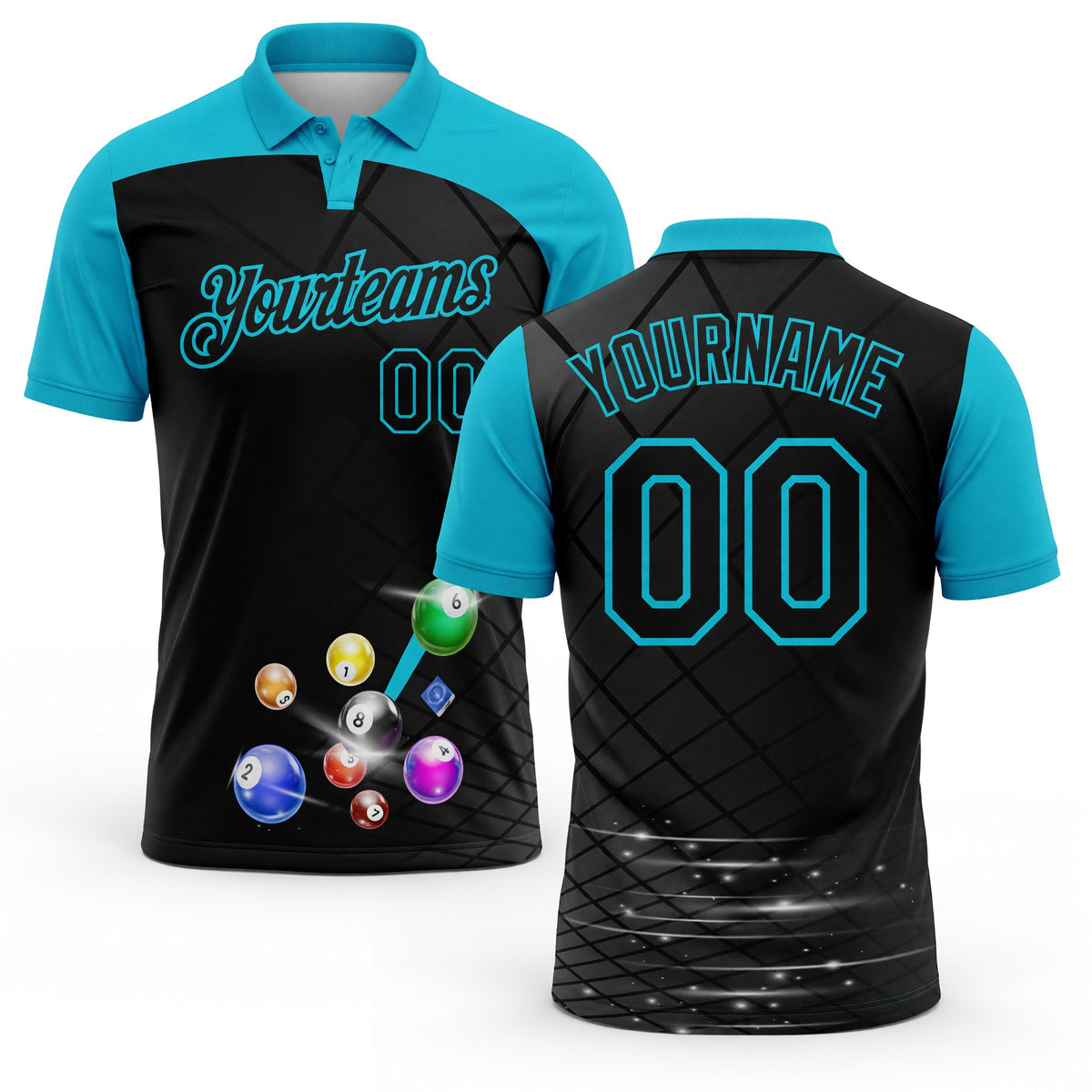 Custom Black-Lakes Blue Billiard Balls Performance Polo Shirt