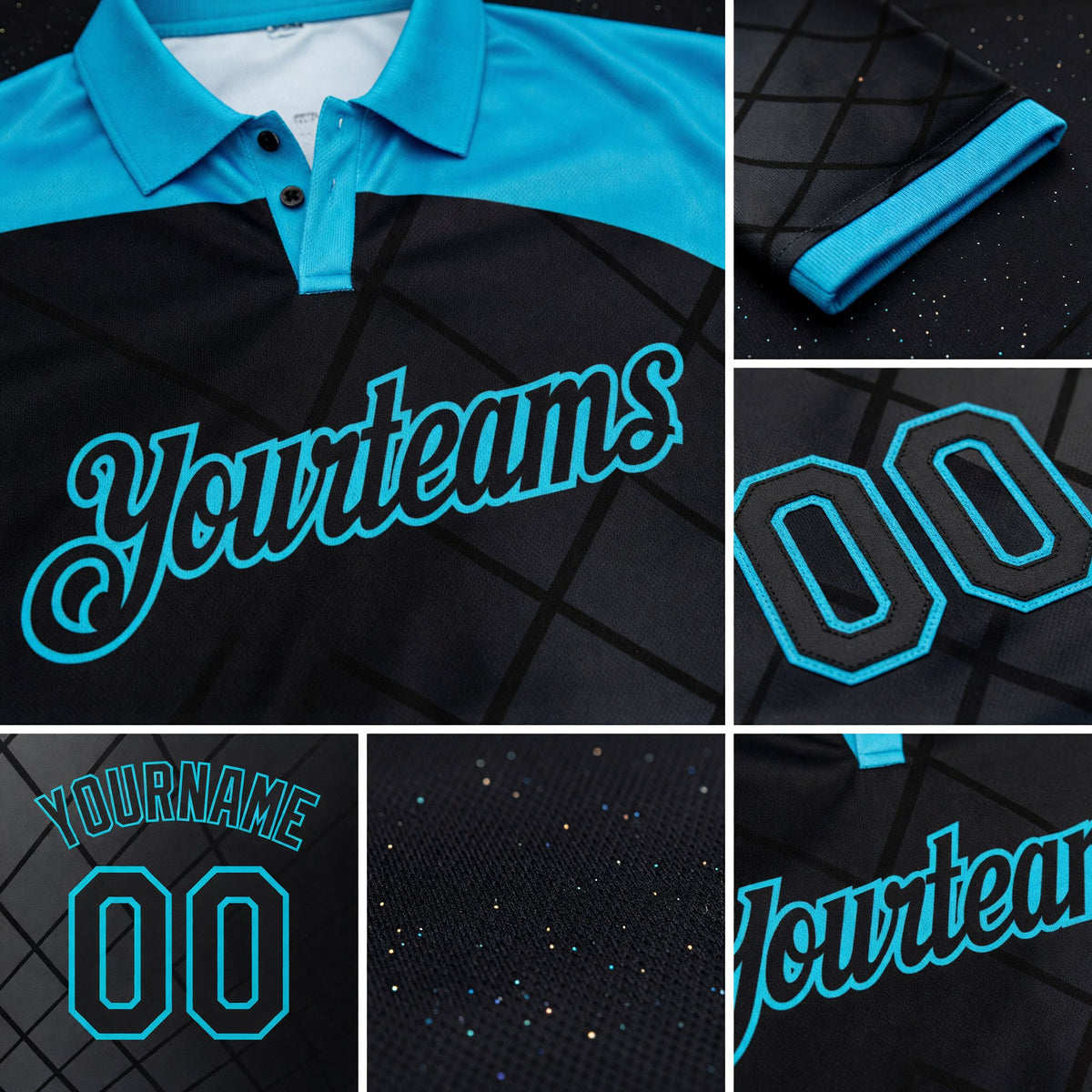 Custom Black-Lakes Blue Billiard Balls Performance Polo Shirt detail