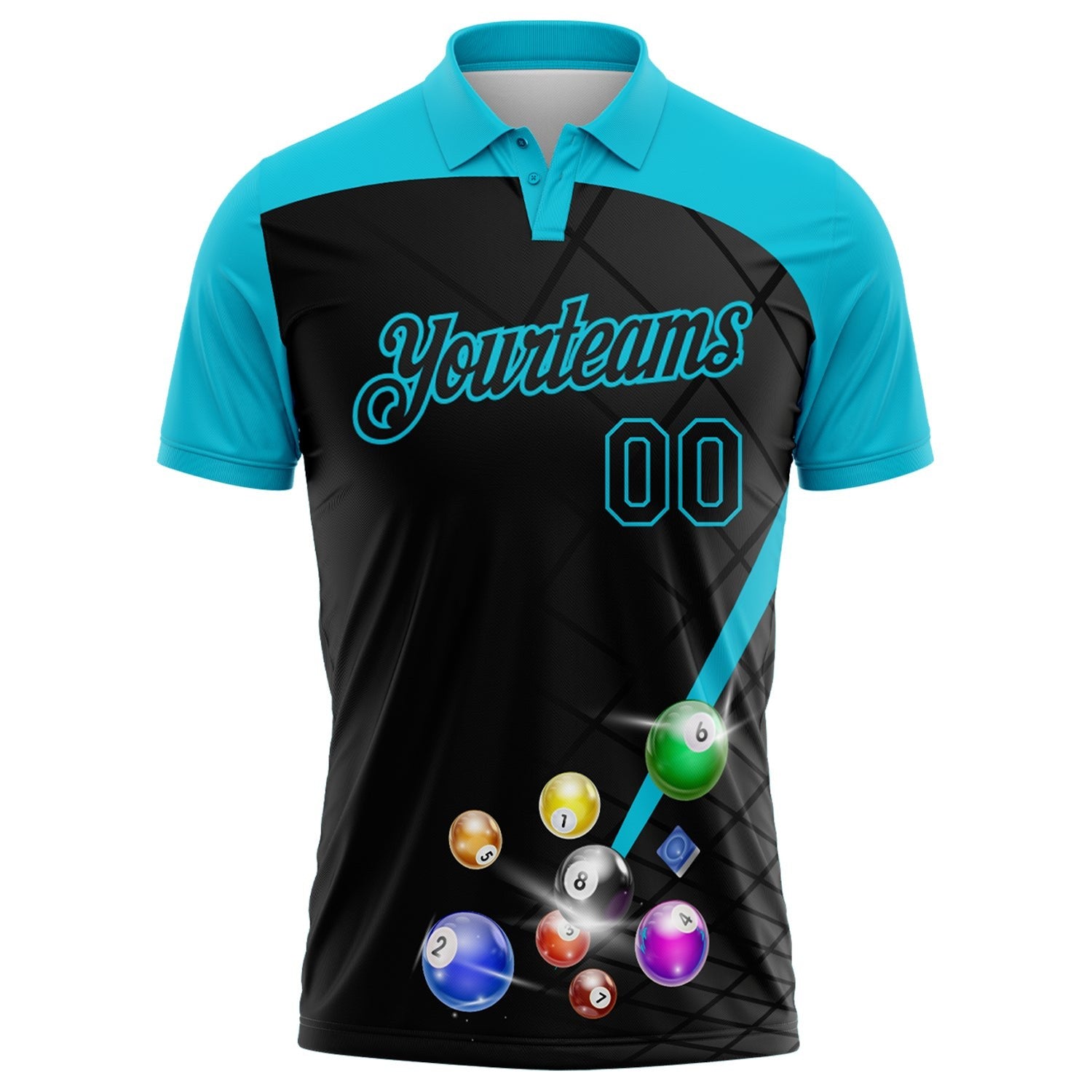 Custom Black-Lakes Blue Billiard Balls Performance Polo Shirt photo 2