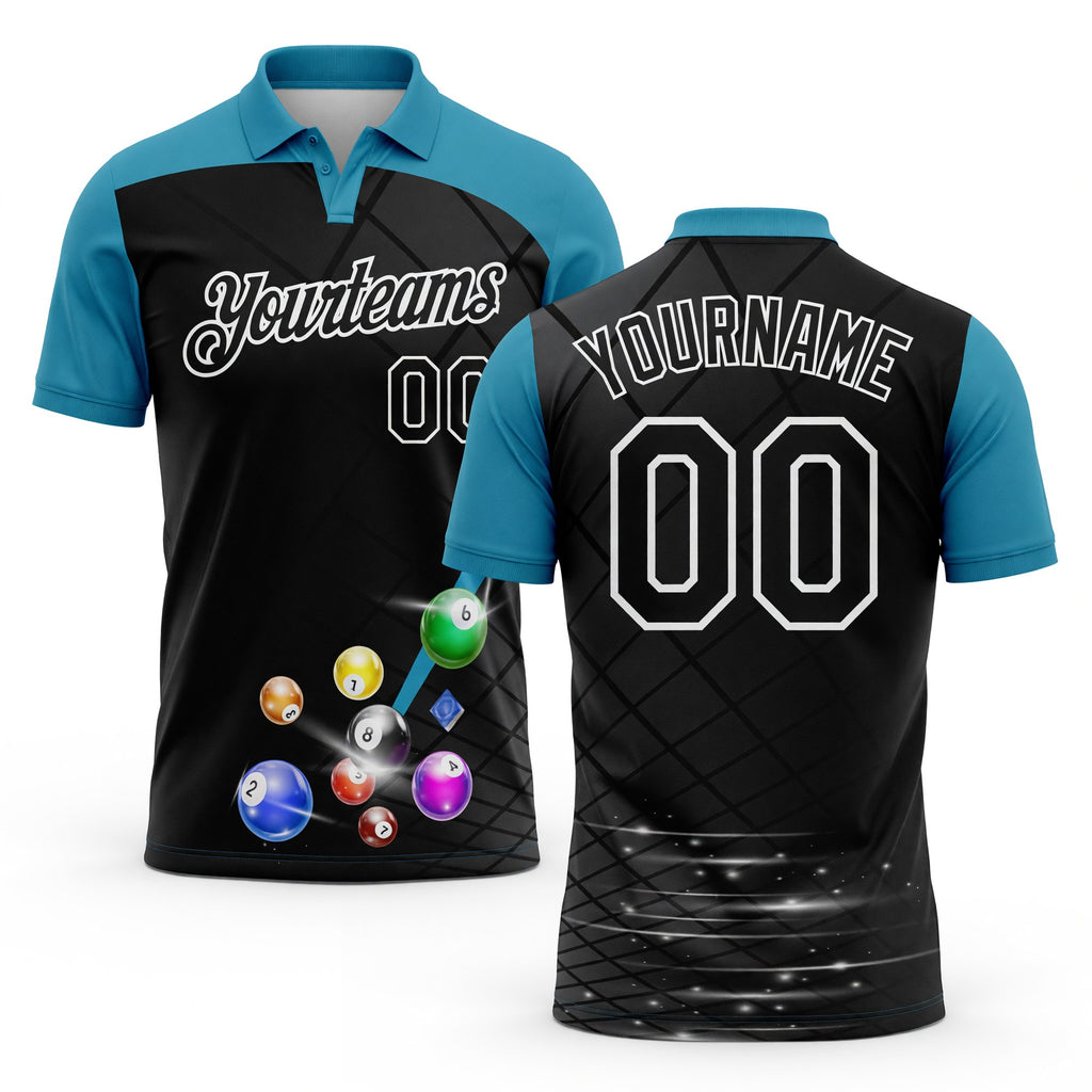 Custom Black Panther Blue-White Billiard Balls Performance Polo Shirt