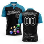 Custom Black Panther Blue-White Billiard Balls Performance Polo Shirt