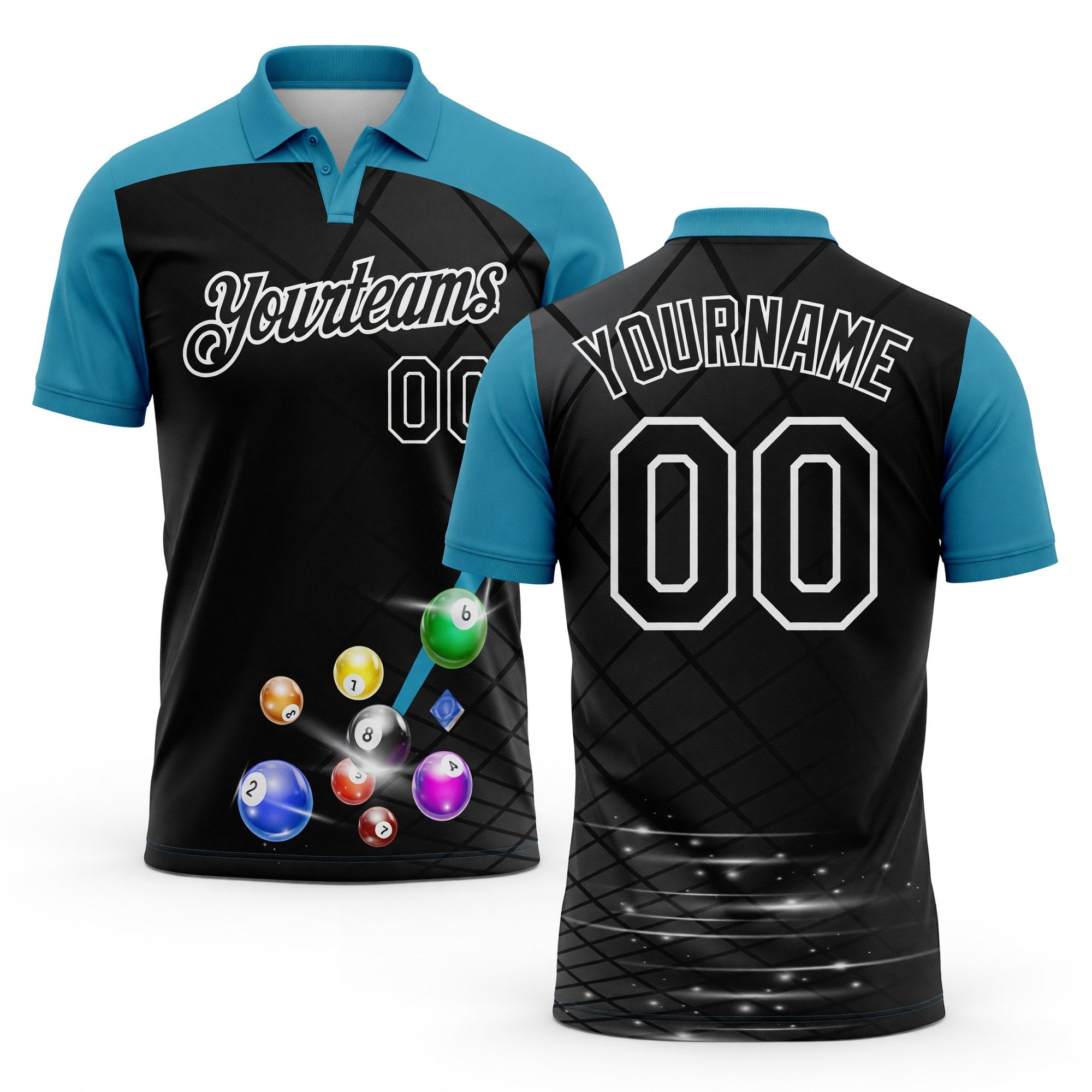 Custom Black Panther Blue-White Billiard Balls Performance Polo Shirt