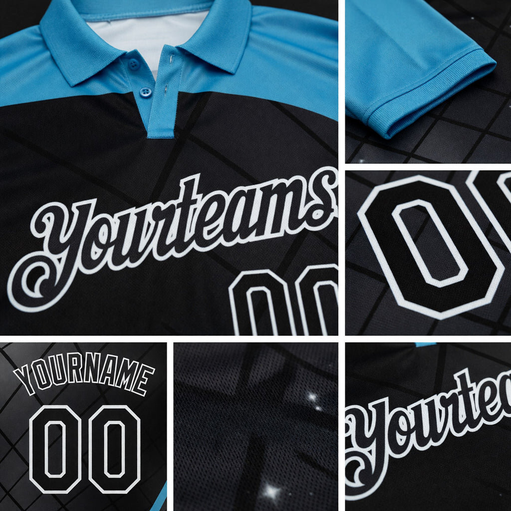 Custom Black Panther Blue-White Billiard Balls Performance Polo Shirt detail