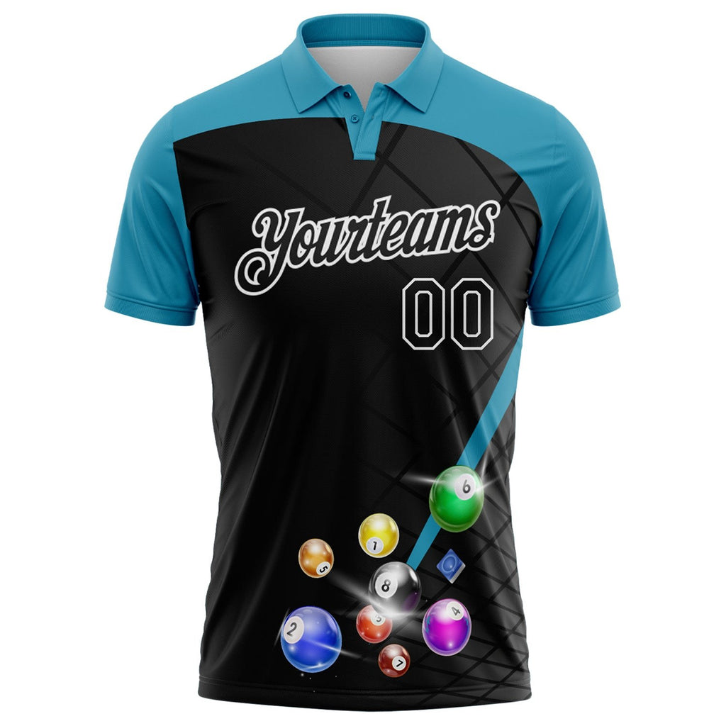 Custom Black Panther Blue-White Billiard Balls Performance Polo Shirt photo 2