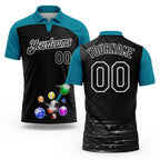 Custom Black Teal-White Billiard Balls Performance Polo Shirt