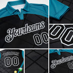 Custom Black Teal-White Billiard Balls Performance Polo Shirt detail