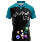 Custom Black Teal-White Billiard Balls Performance Polo Shirt photo 2
