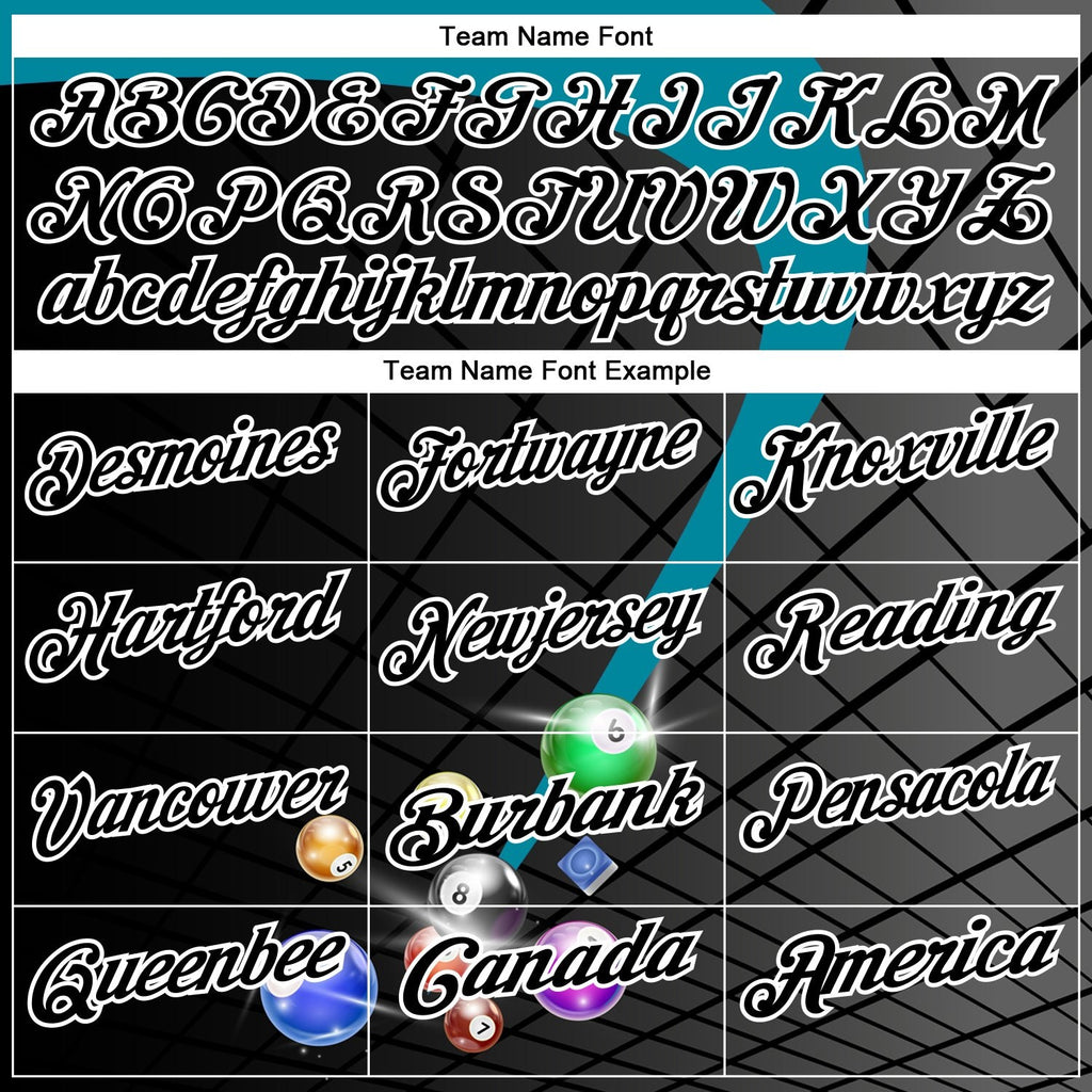 Custom Black Teal-White Billiard Balls Performance Polo Shirt photo 3