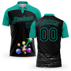 Custom Black-Aqua Billiard Balls Performance Polo Shirt