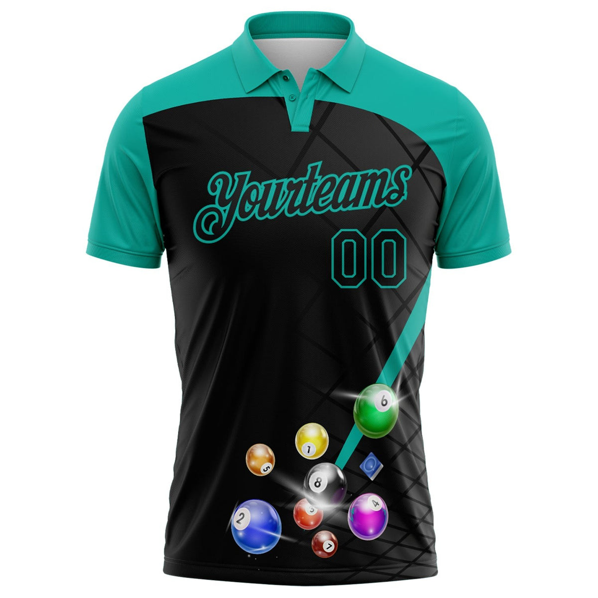 Custom Black-Aqua Billiard Balls Performance Polo Shirt photo 2