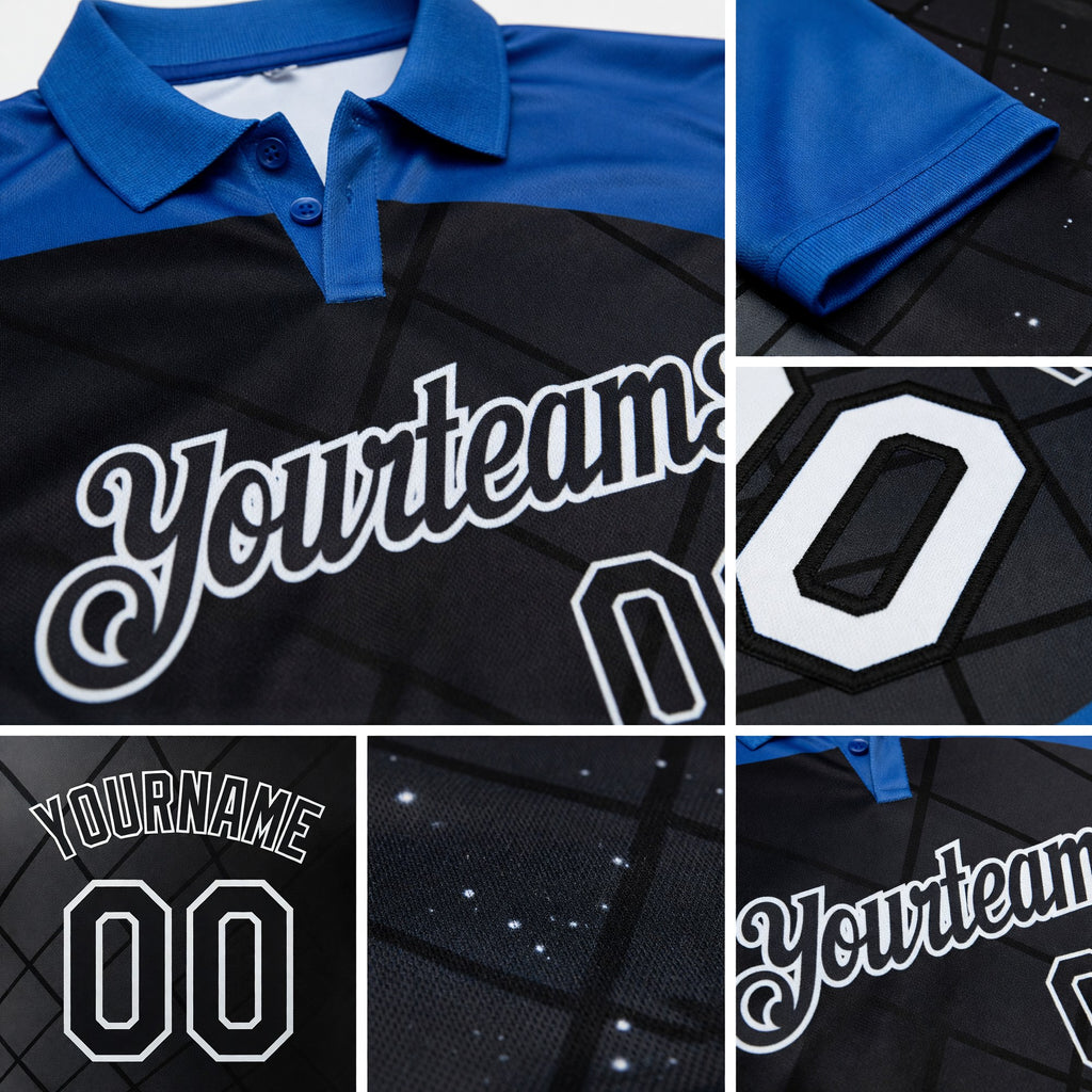 Custom Black Thunder Blue-White Billiard Balls Performance Polo Shirt detail