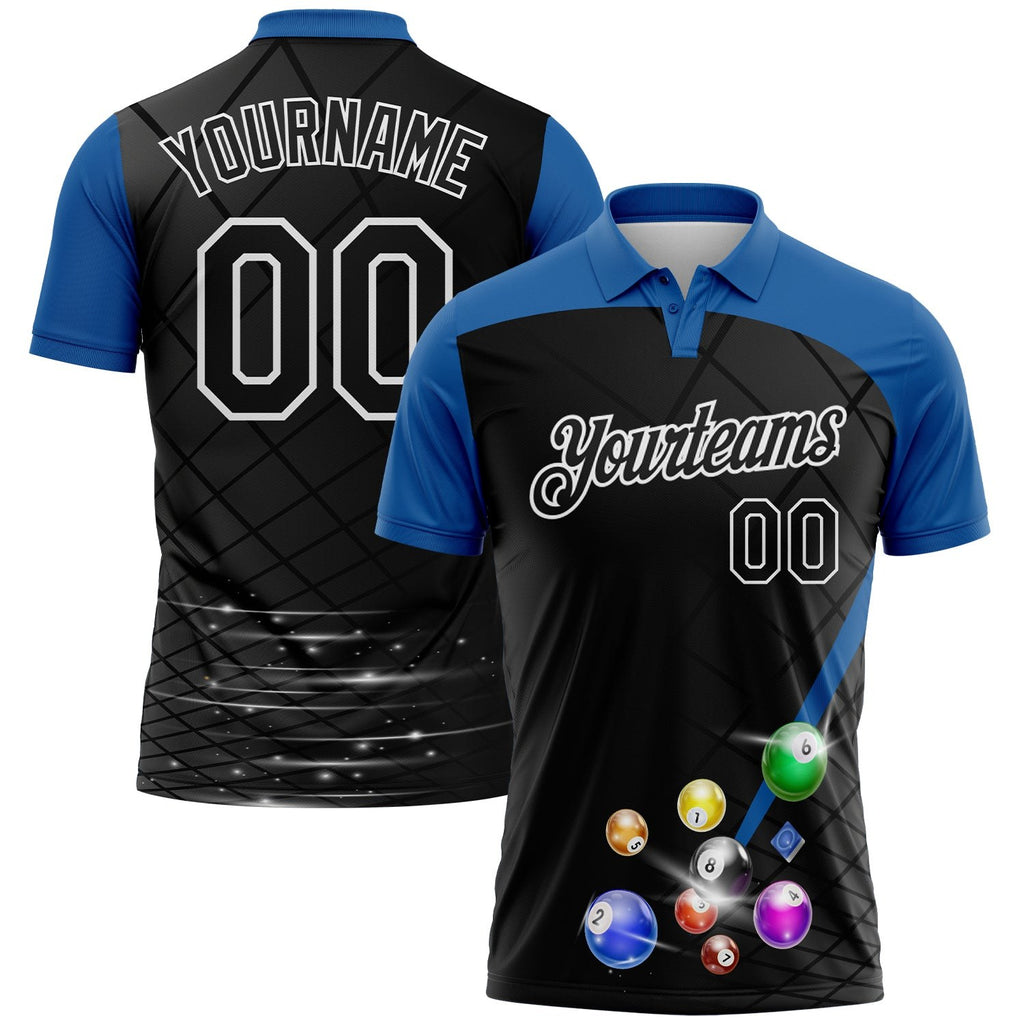 Custom Black Thunder Blue-White Billiard Balls Performance Polo Shirt photo 1