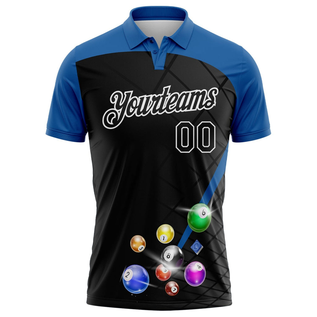 Custom Black Thunder Blue-White Billiard Balls Performance Polo Shirt photo 2