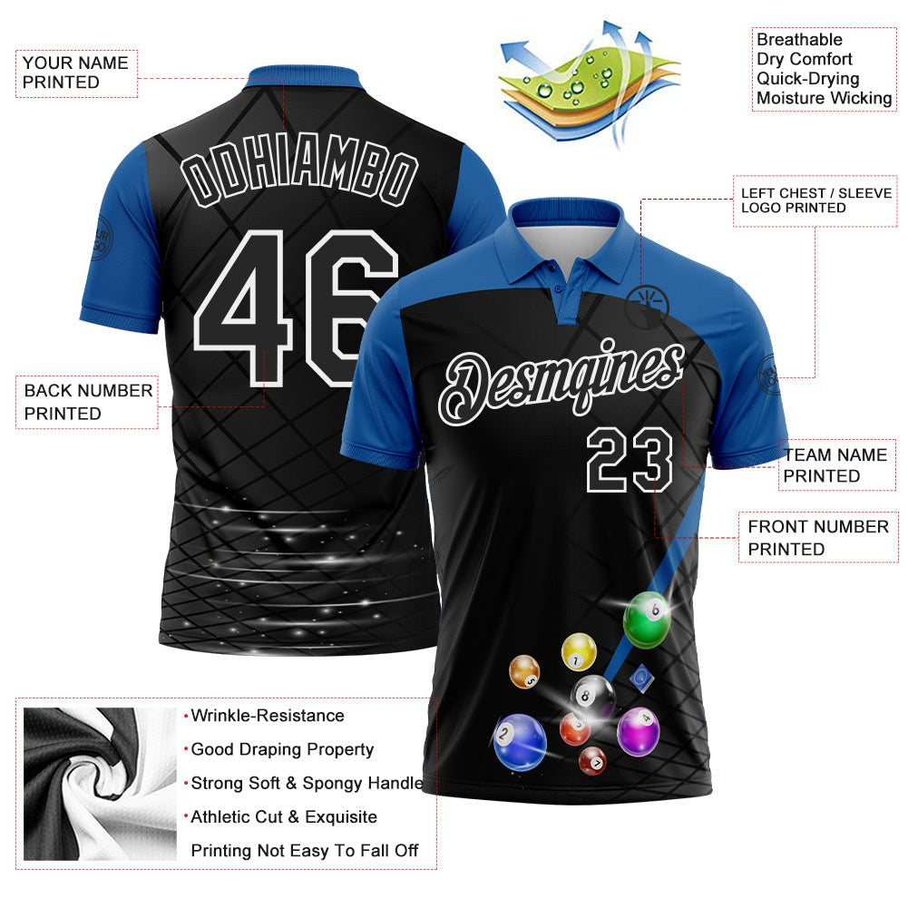 Custom Black Thunder Blue-White Billiard Balls Performance Polo Shirt photo 3