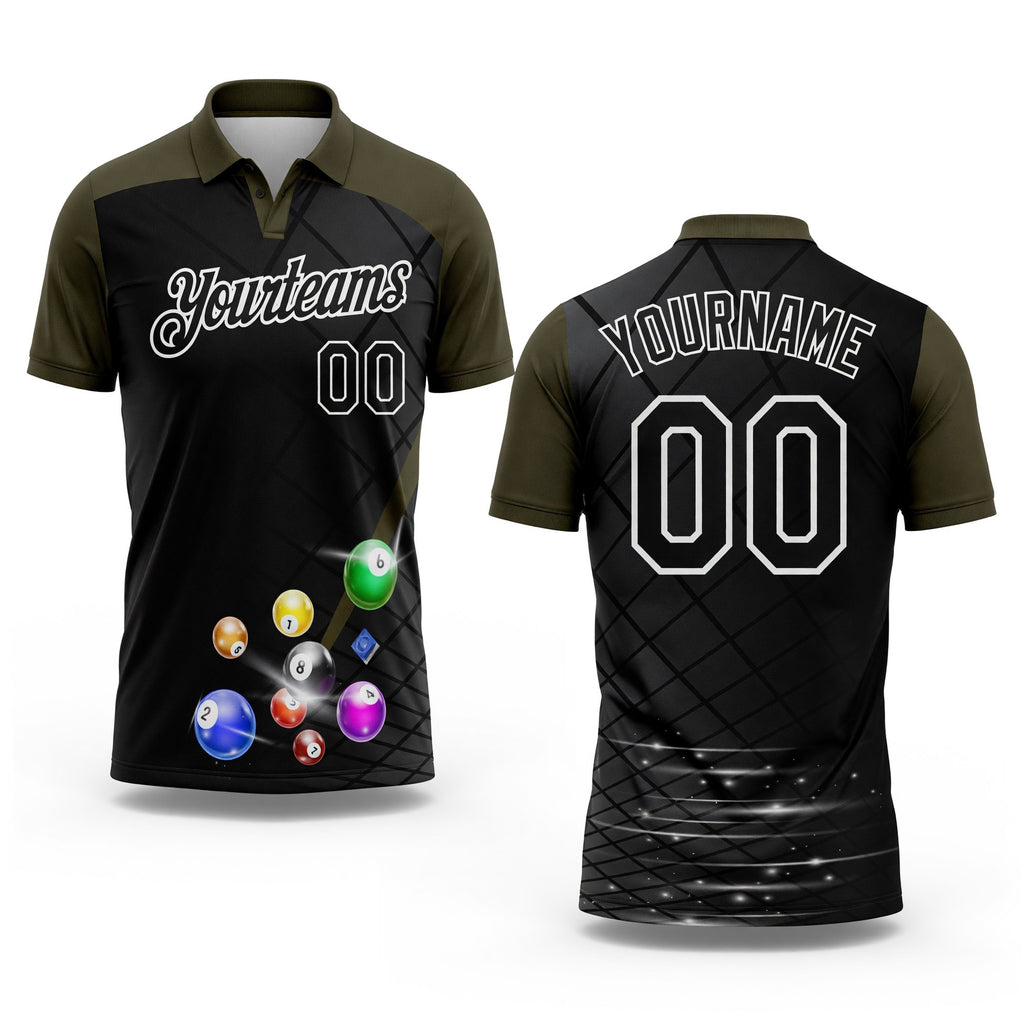 Custom Black Olive-White Billiard Balls Performance Polo Shirt
