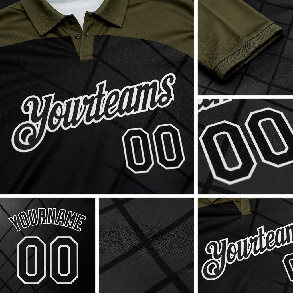 Custom Black Olive-White Billiard Balls Performance Polo Shirt detail
