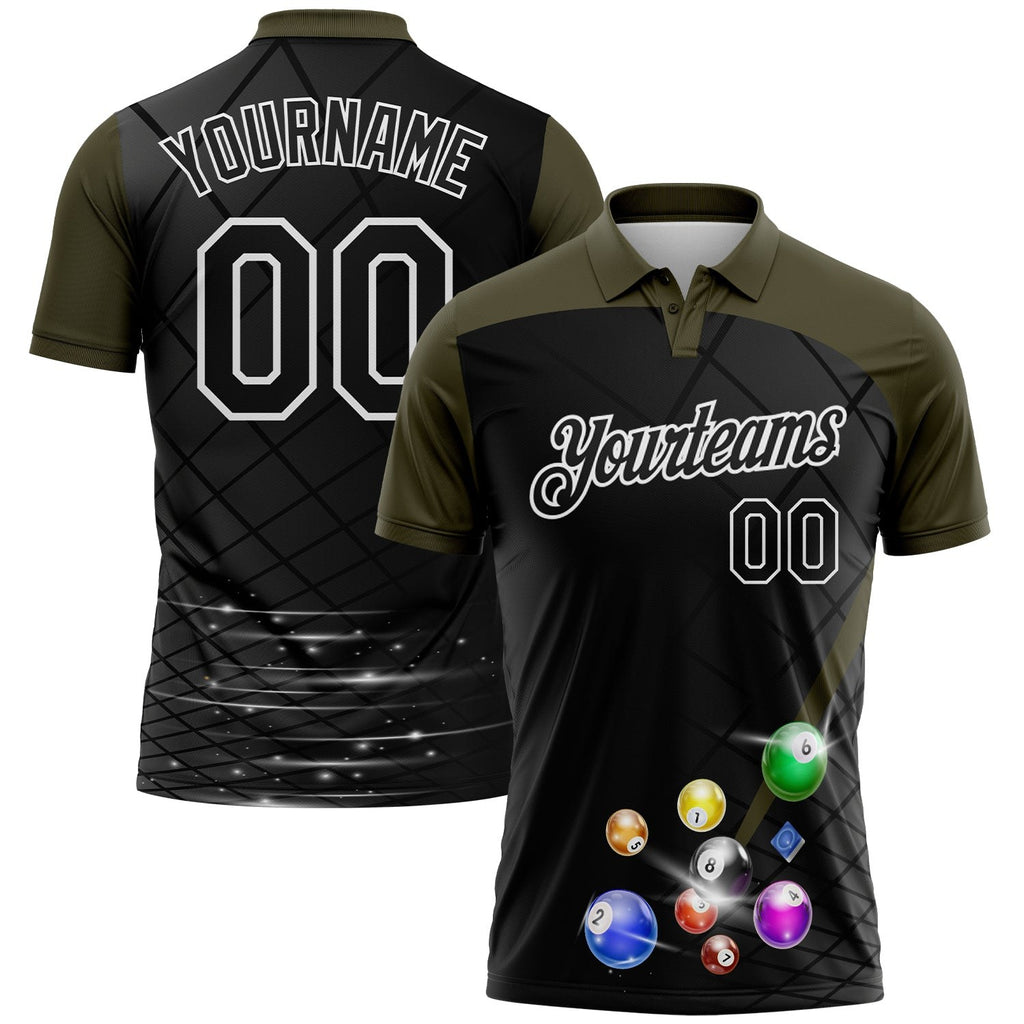 Custom Black Olive-White Billiard Balls Performance Polo Shirt photo 1
