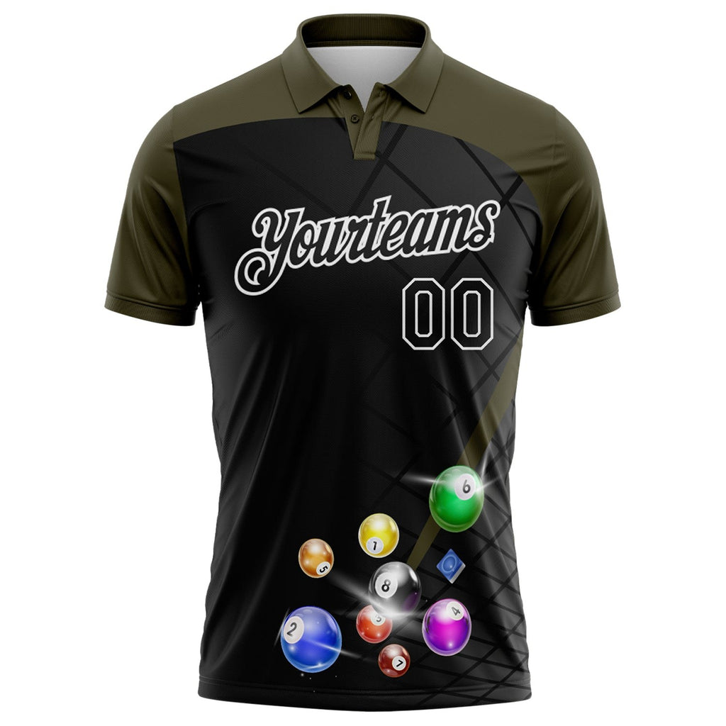 Custom Black Olive-White Billiard Balls Performance Polo Shirt photo 2
