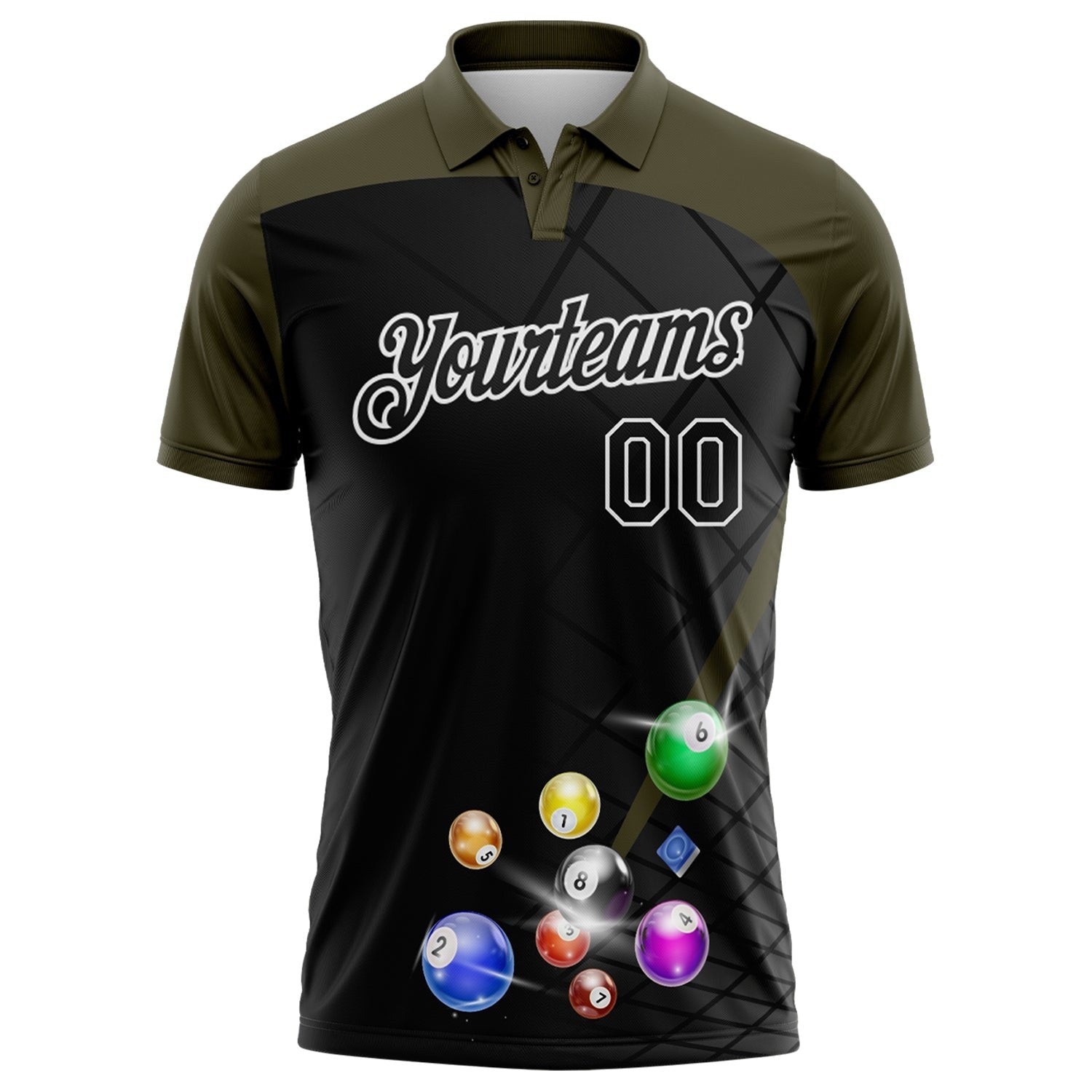 Custom Black Olive-White Billiard Balls Performance Polo Shirt photo 2