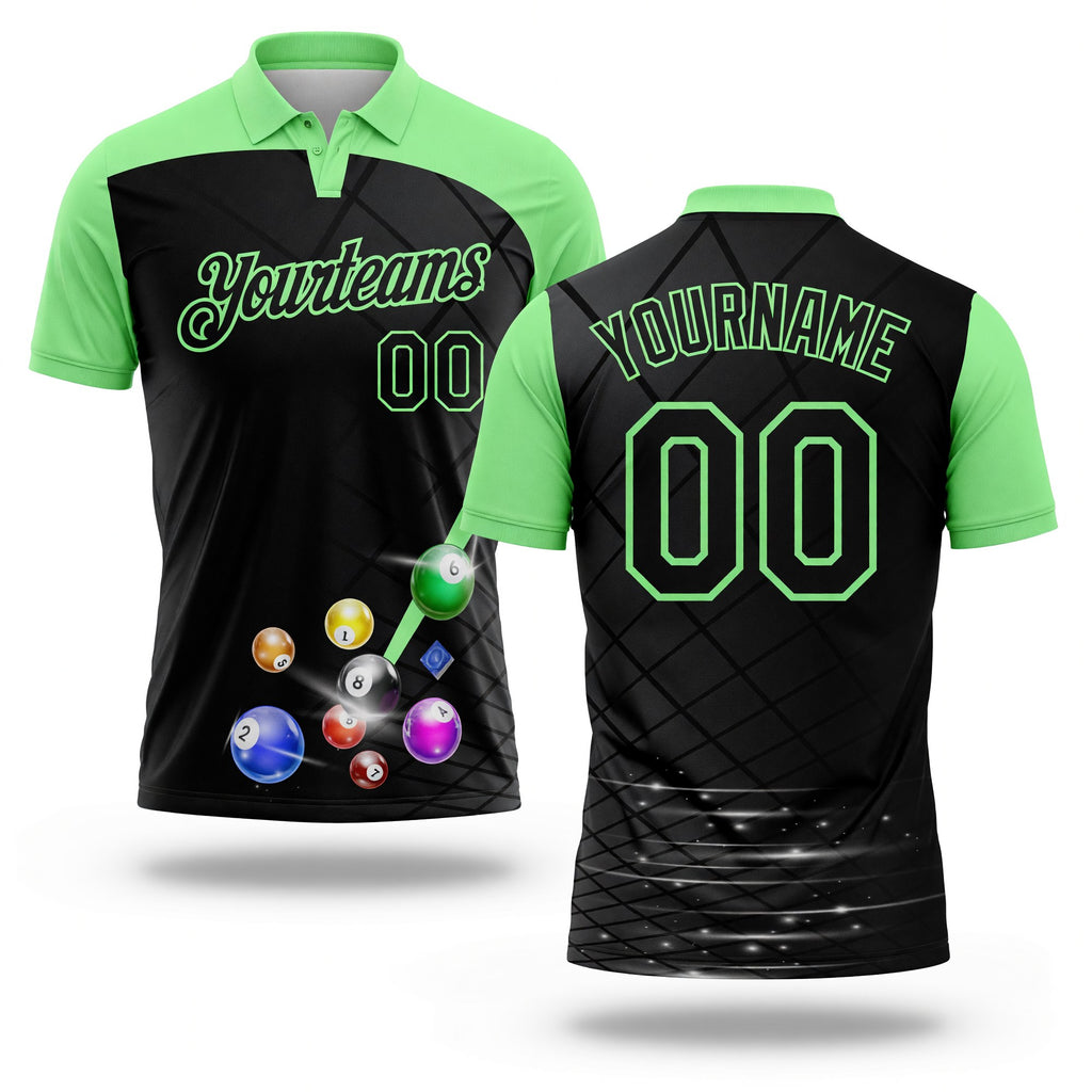 Custom Black-Pea Green Billiard Balls Performance Polo Shirt
