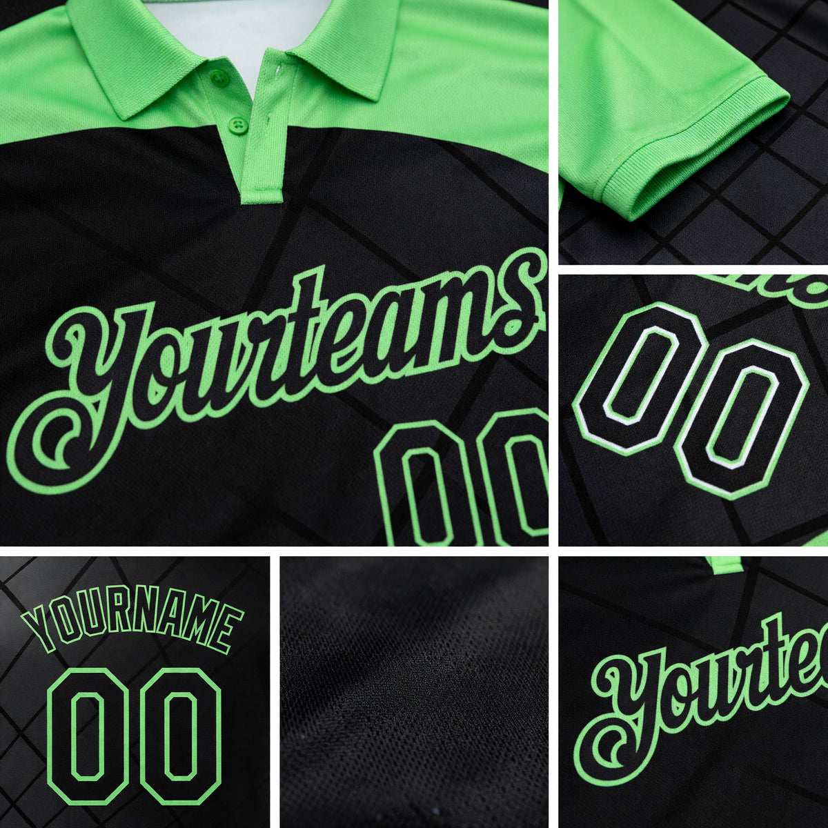 Custom Black-Pea Green Billiard Balls Performance Polo Shirt detail