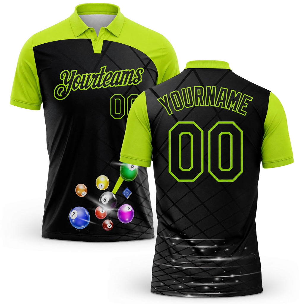 Custom Black-Neon Green Billiard Balls Performance Polo Shirt