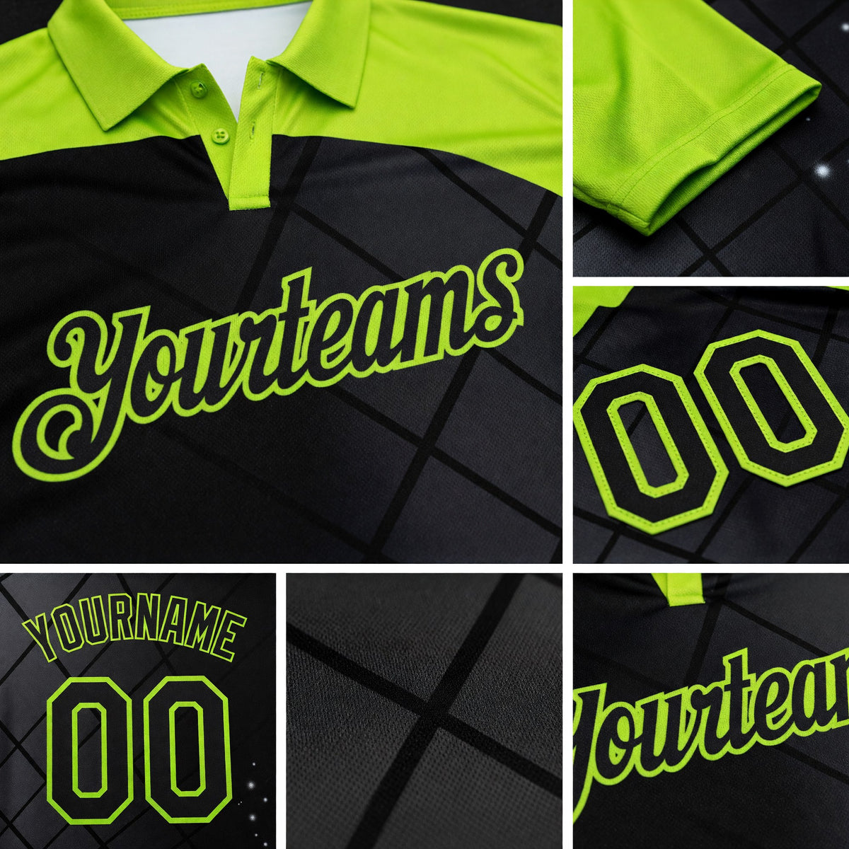 Custom Black-Neon Green Billiard Balls Performance Polo Shirt detail