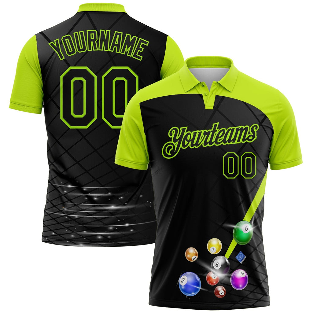 Custom Black-Neon Green Billiard Balls Performance Polo Shirt photo 1