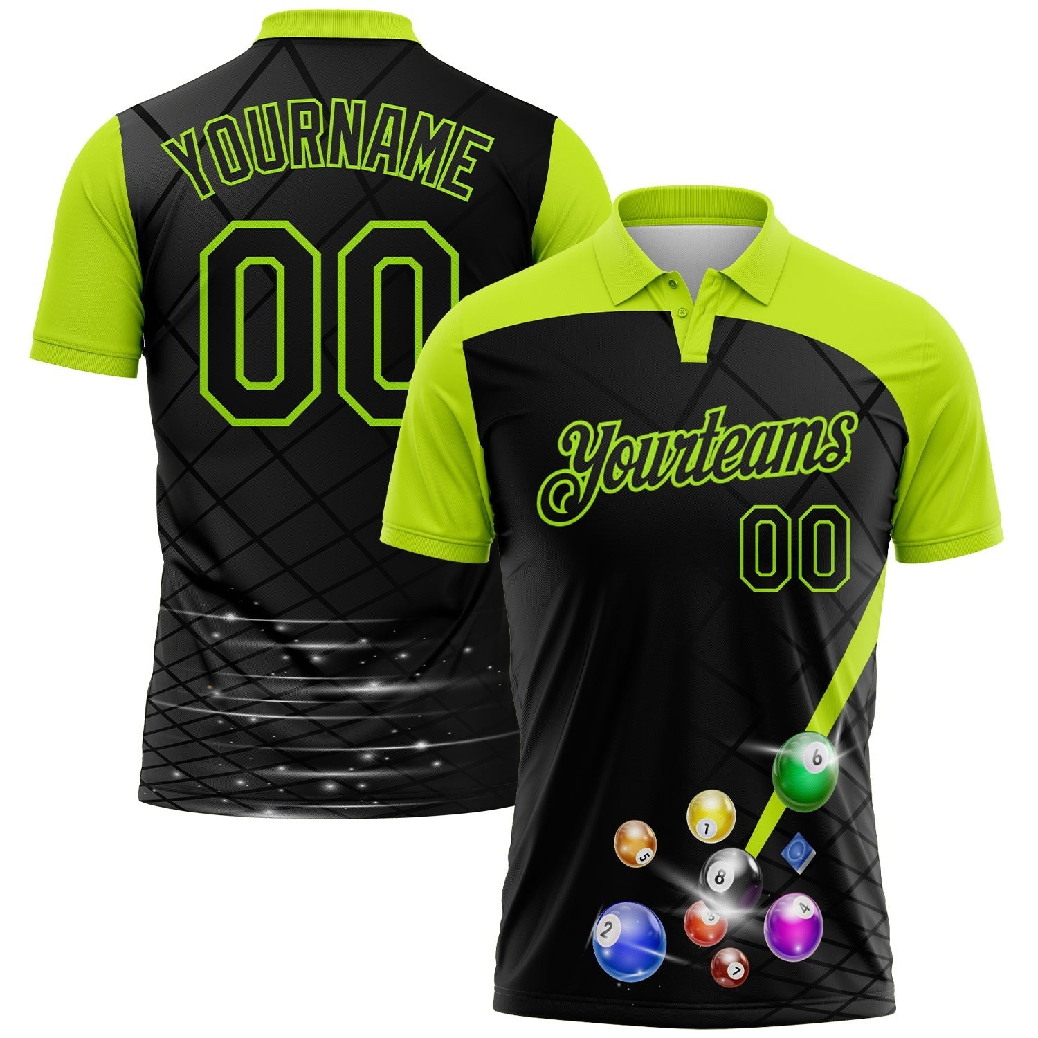 Custom Black-Neon Green Billiard Balls Performance Polo Shirt photo 1