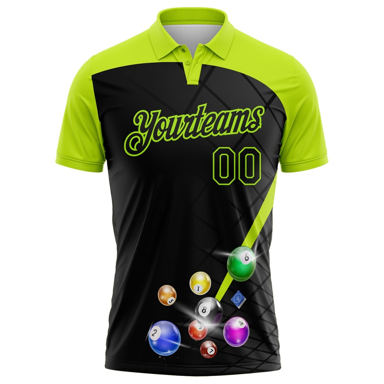 Custom Black-Neon Green Billiard Balls Performance Polo Shirt photo 2