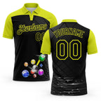 Custom Black-Neon Yellow Billiard Balls Performance Polo Shirt