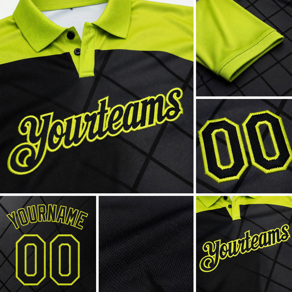 Custom Black-Neon Yellow Billiard Balls Performance Polo Shirt detail
