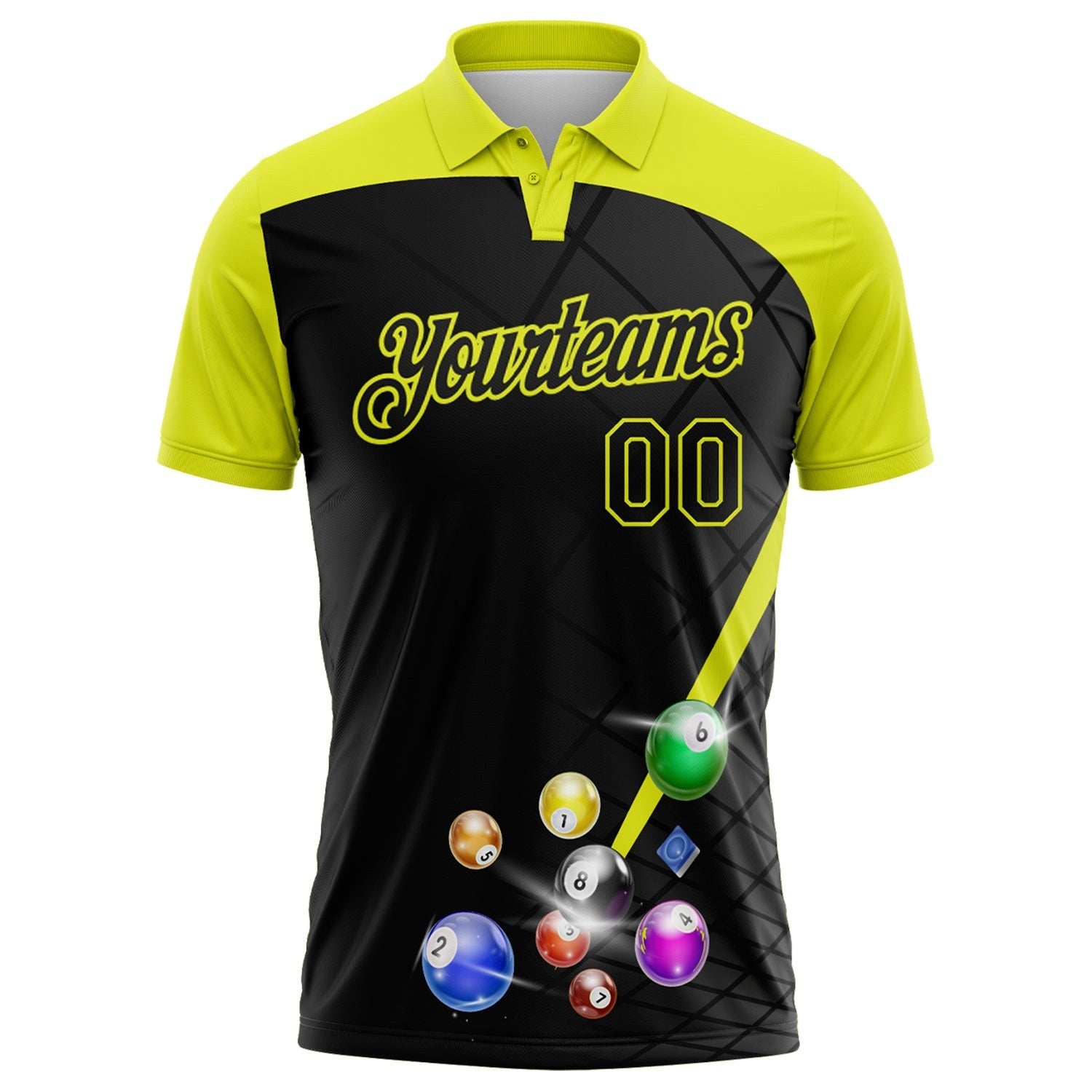 Custom Black-Neon Yellow Billiard Balls Performance Polo Shirt photo 2