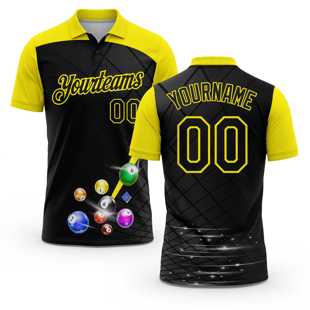 Custom Black-Light Yellow Billiard Balls Performance Polo Shirt