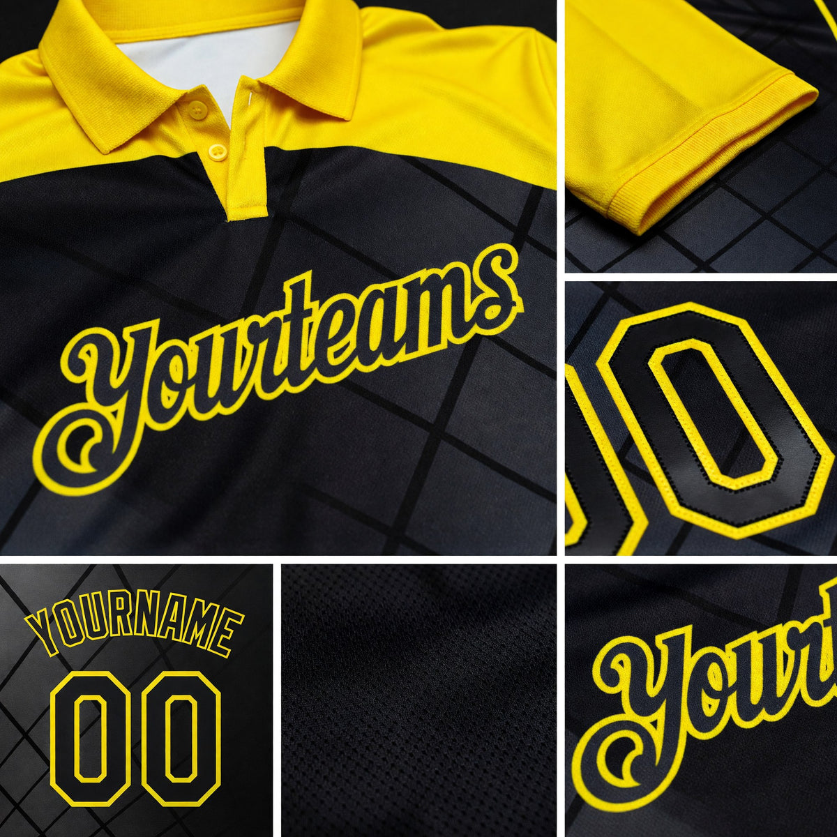 Custom Black-Light Yellow Billiard Balls Performance Polo Shirt detail