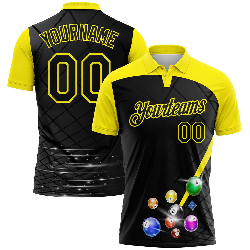 Custom Black-Light Yellow Billiard Balls Performance Polo Shirt photo 1