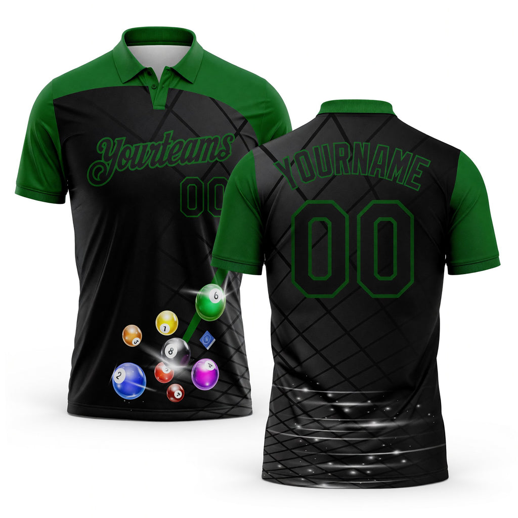 Custom Black-Grass Green Billiard Balls Performance Polo Shirt