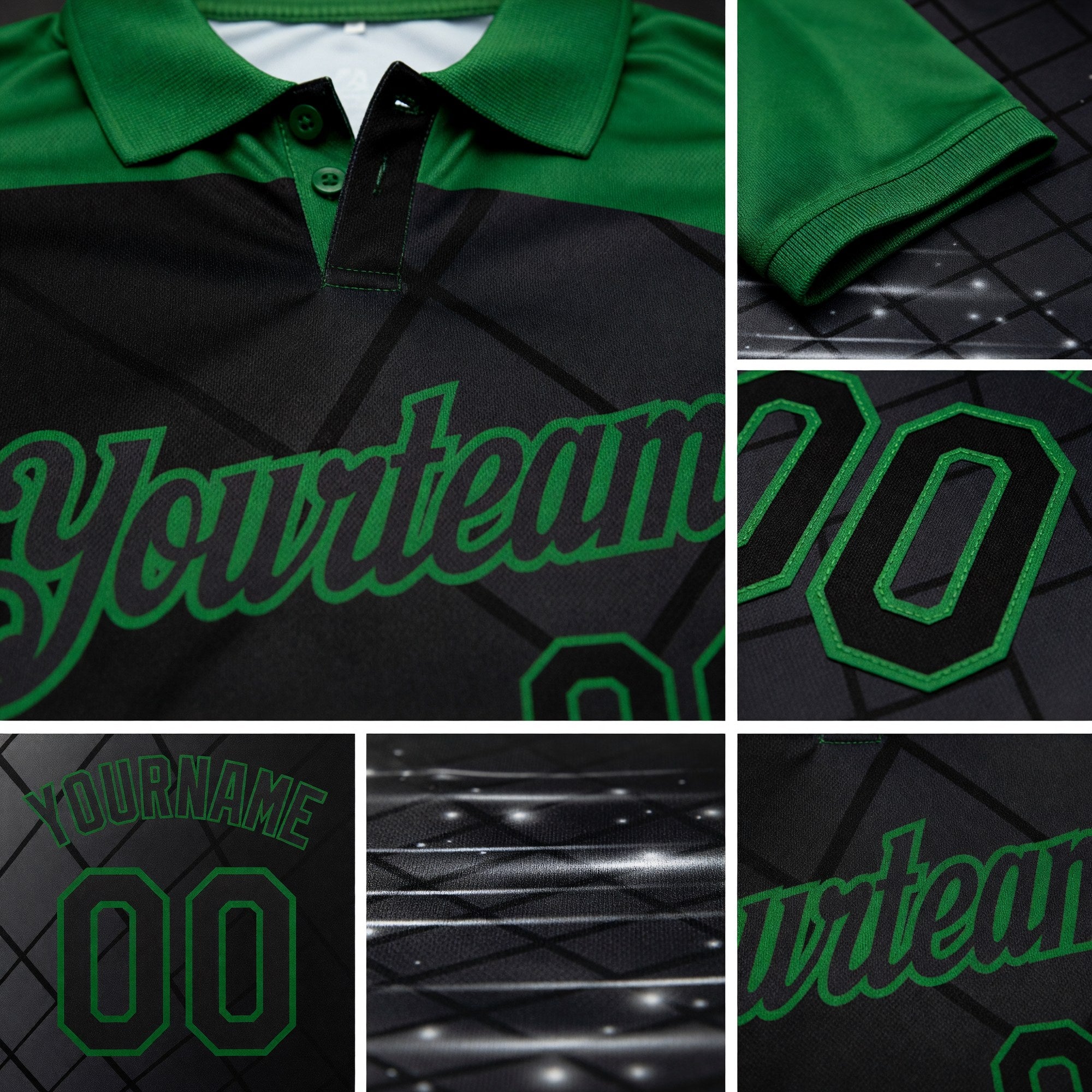 Custom Black-Grass Green Billiard Balls Performance Polo Shirt detail
