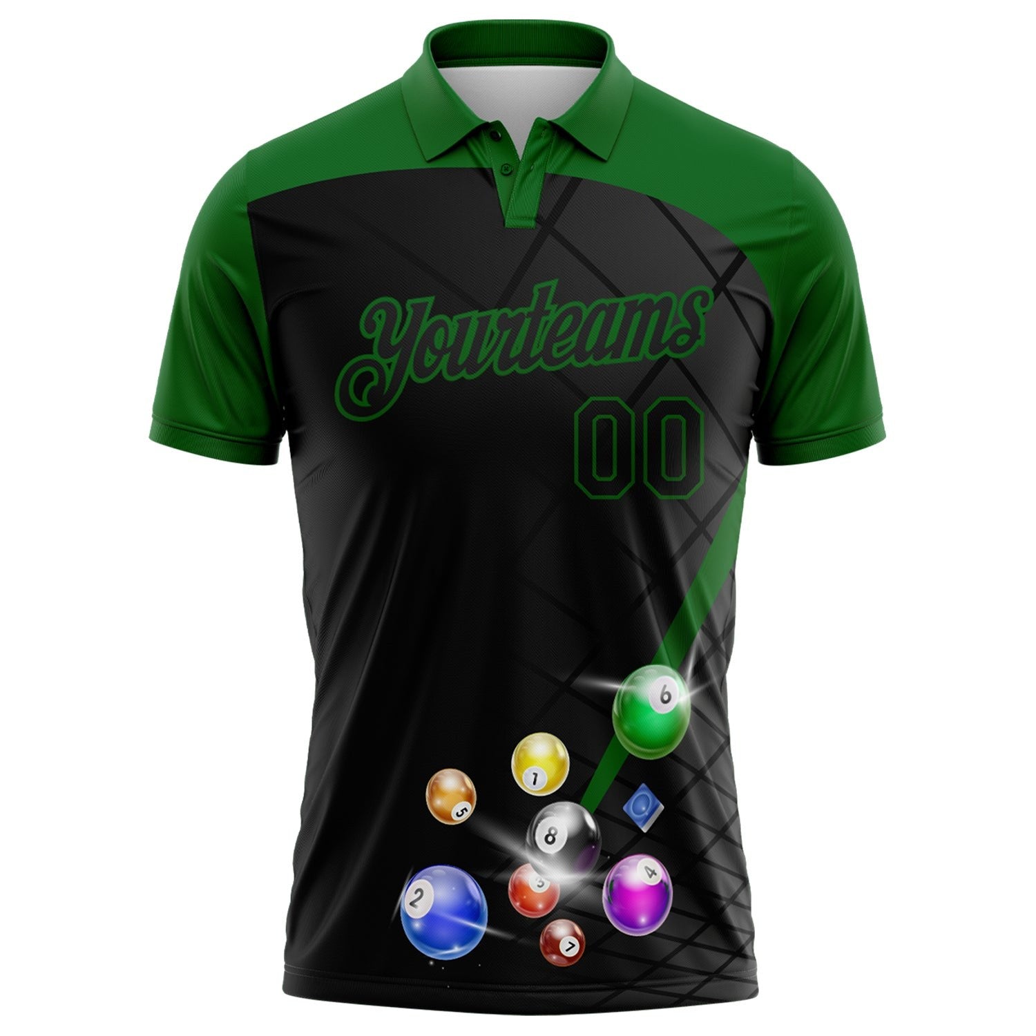 Custom Black-Grass Green Billiard Balls Performance Polo Shirt photo 2