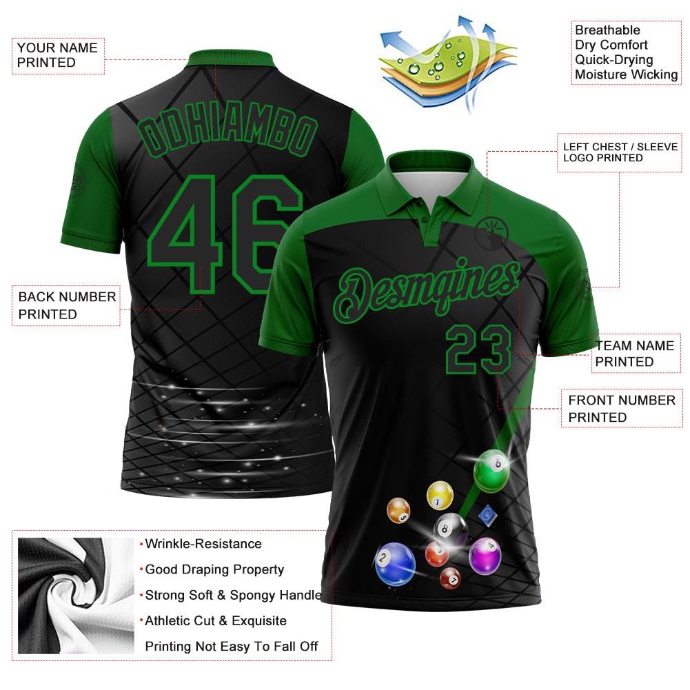 Custom Black-Grass Green Billiard Balls Performance Polo Shirt photo 3