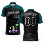 Custom Black Midnight Green-White Billiard Balls Performance Polo Shirt