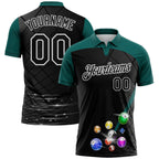 Custom Black Midnight Green-White Billiard Balls Performance Polo Shirt photo 1