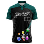 Custom Black Midnight Green-White Billiard Balls Performance Polo Shirt photo 2
