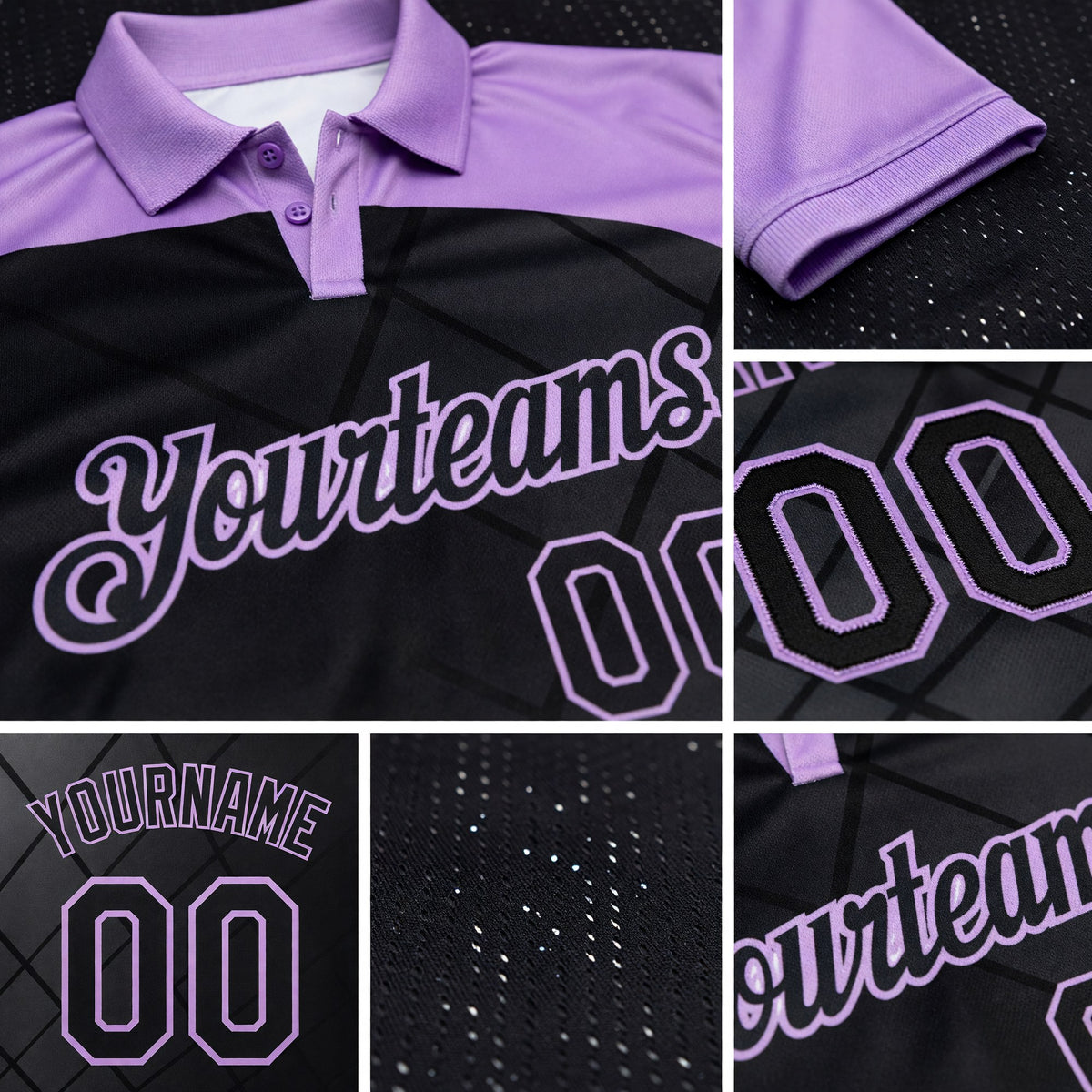 Custom Black-Light Purple Billiard Balls Performance Polo Shirt detail
