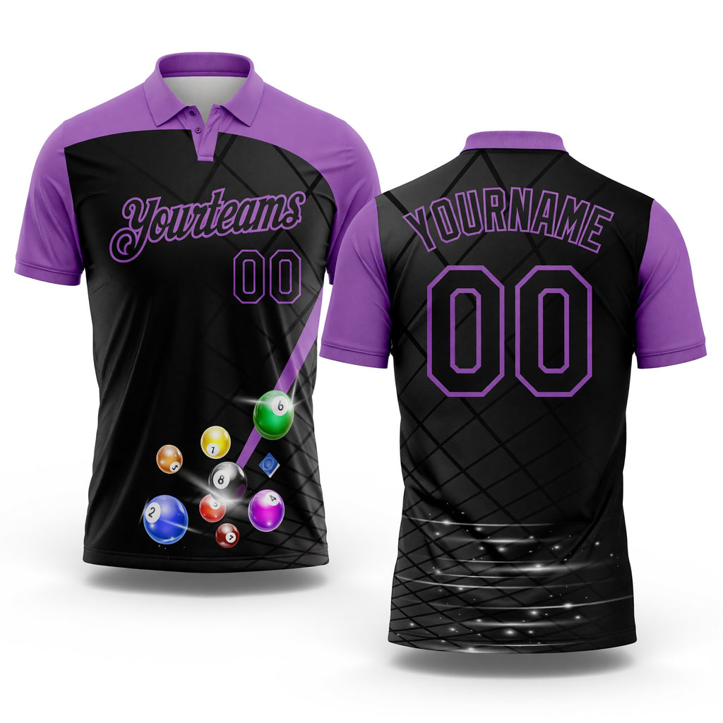 Custom Black-Medium Purple Billiard Balls Performance Polo Shirt