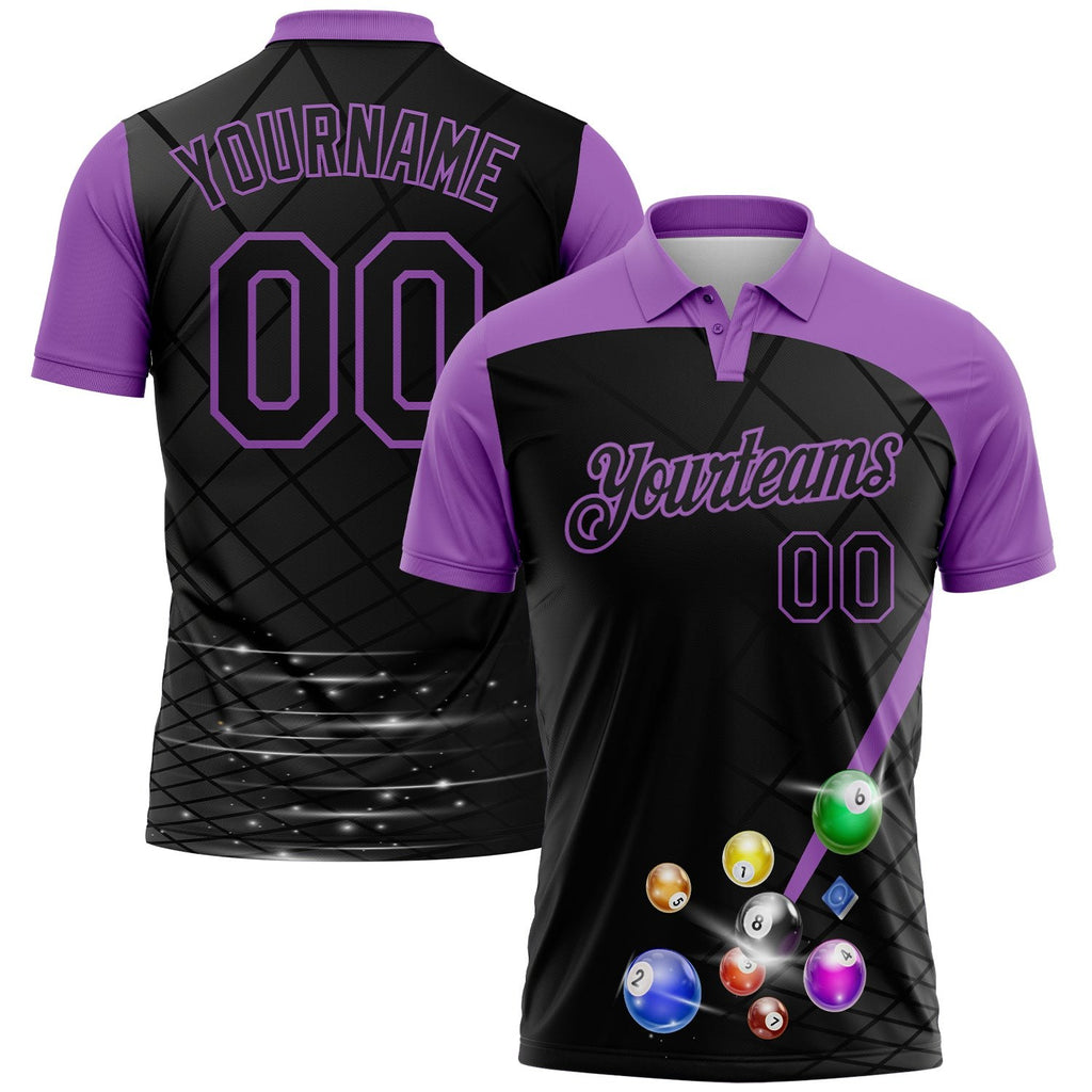 Custom Black-Medium Purple Billiard Balls Performance Polo Shirt photo 1