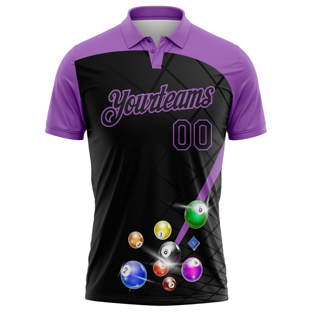 Custom Black-Medium Purple Billiard Balls Performance Polo Shirt photo 2